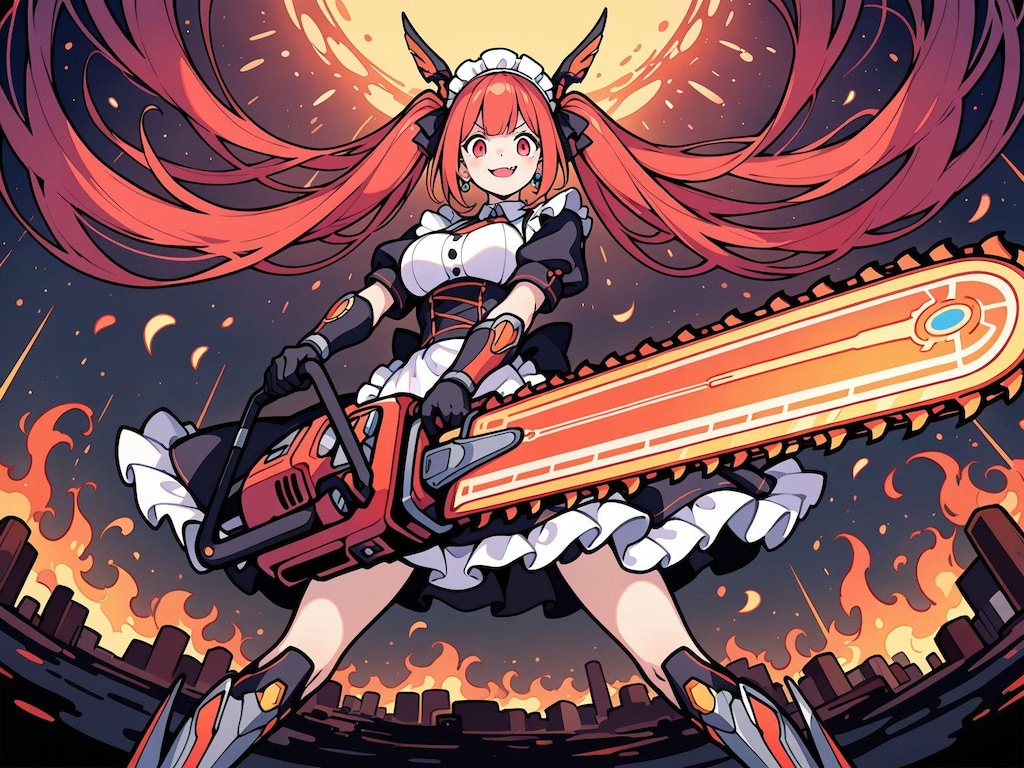 メイド服と火属性チェンソード