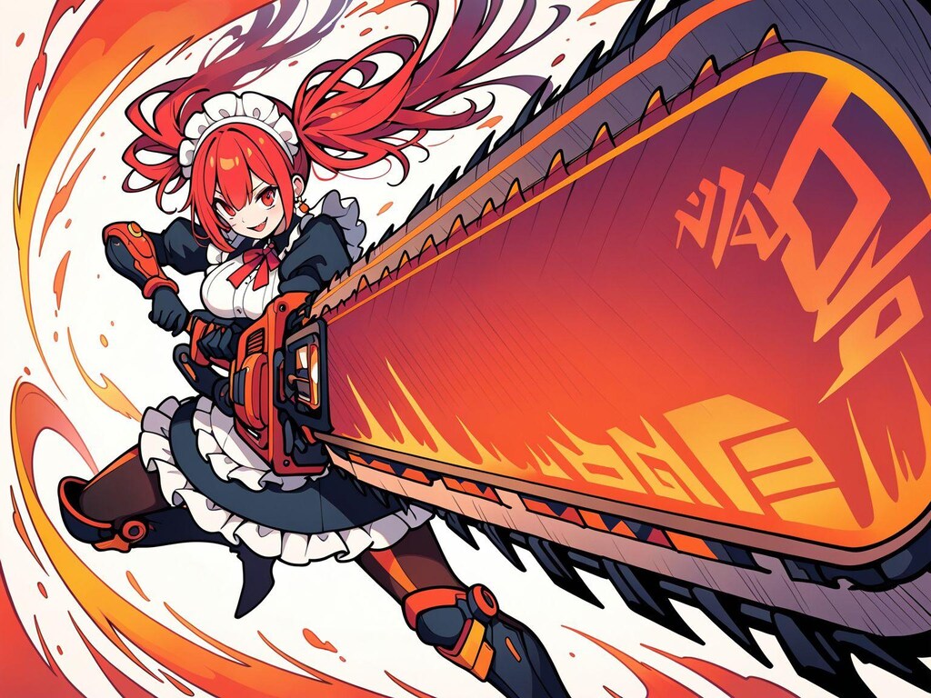 メイド服と火属性チェンソード