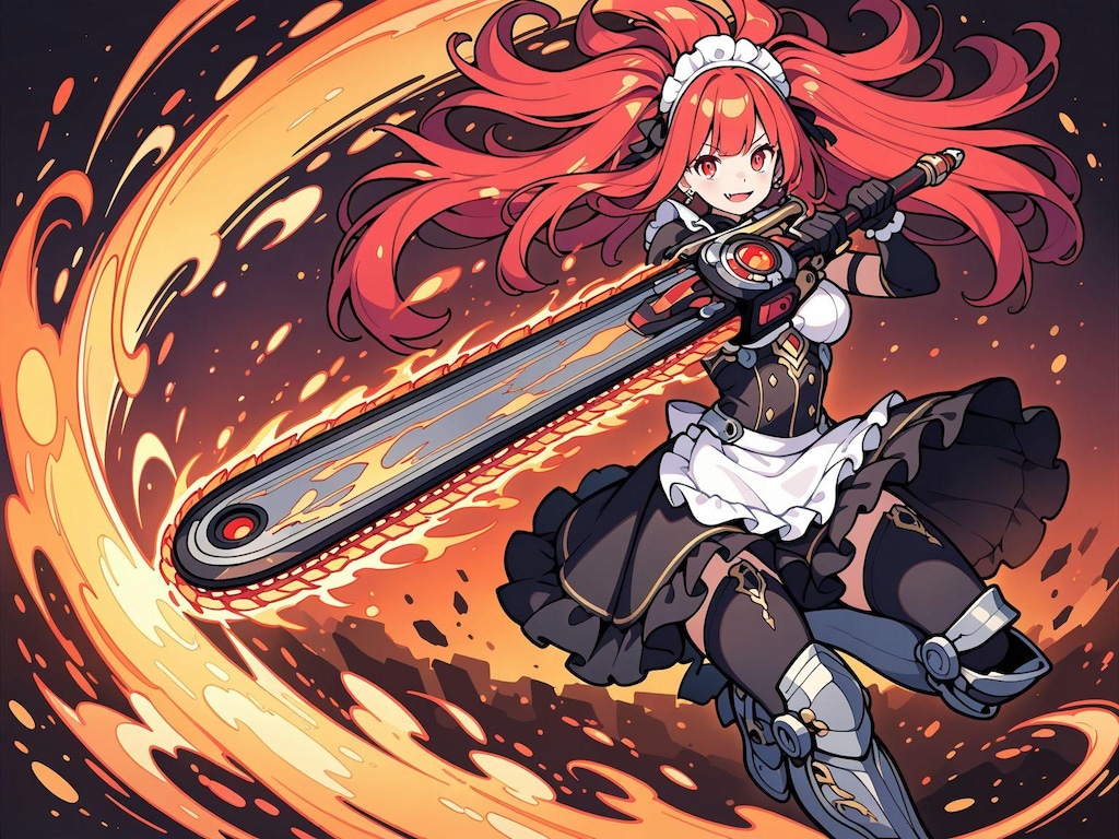 メイド服と火属性チェンソード