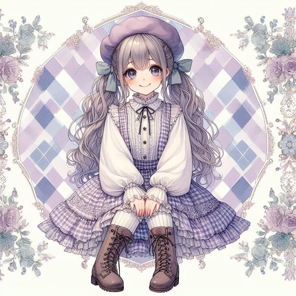 ツインテールの女の子ギンガムチェックのスカート