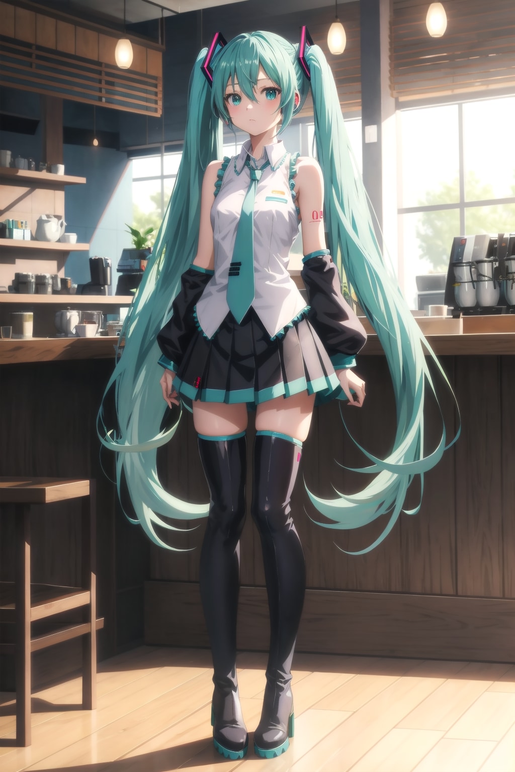 喫茶店のミクさん、立ち姿 | の人気AIイラスト・グラビア