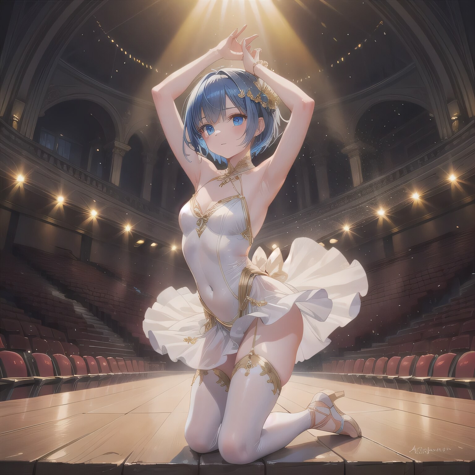 青髪ボブで演劇の少女 | の人気AIイラスト・グラビア