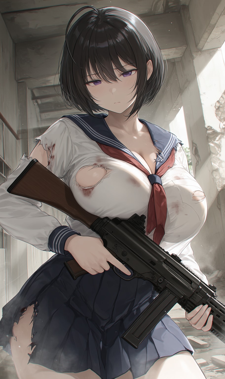 オリジナルキャラ・昴　セーラー服と機関銃