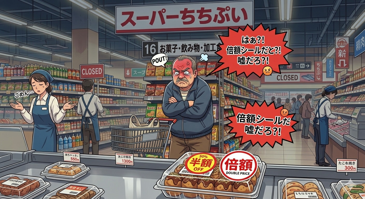 倍額シールに怒って拗ねちゃったおっさん