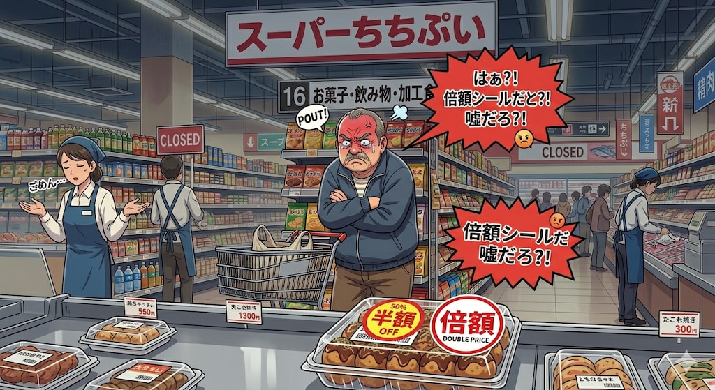 倍額シールに怒って拗ねちゃったおっさん