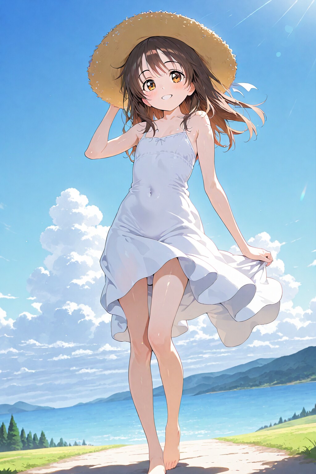 風に吹かれる丘の上