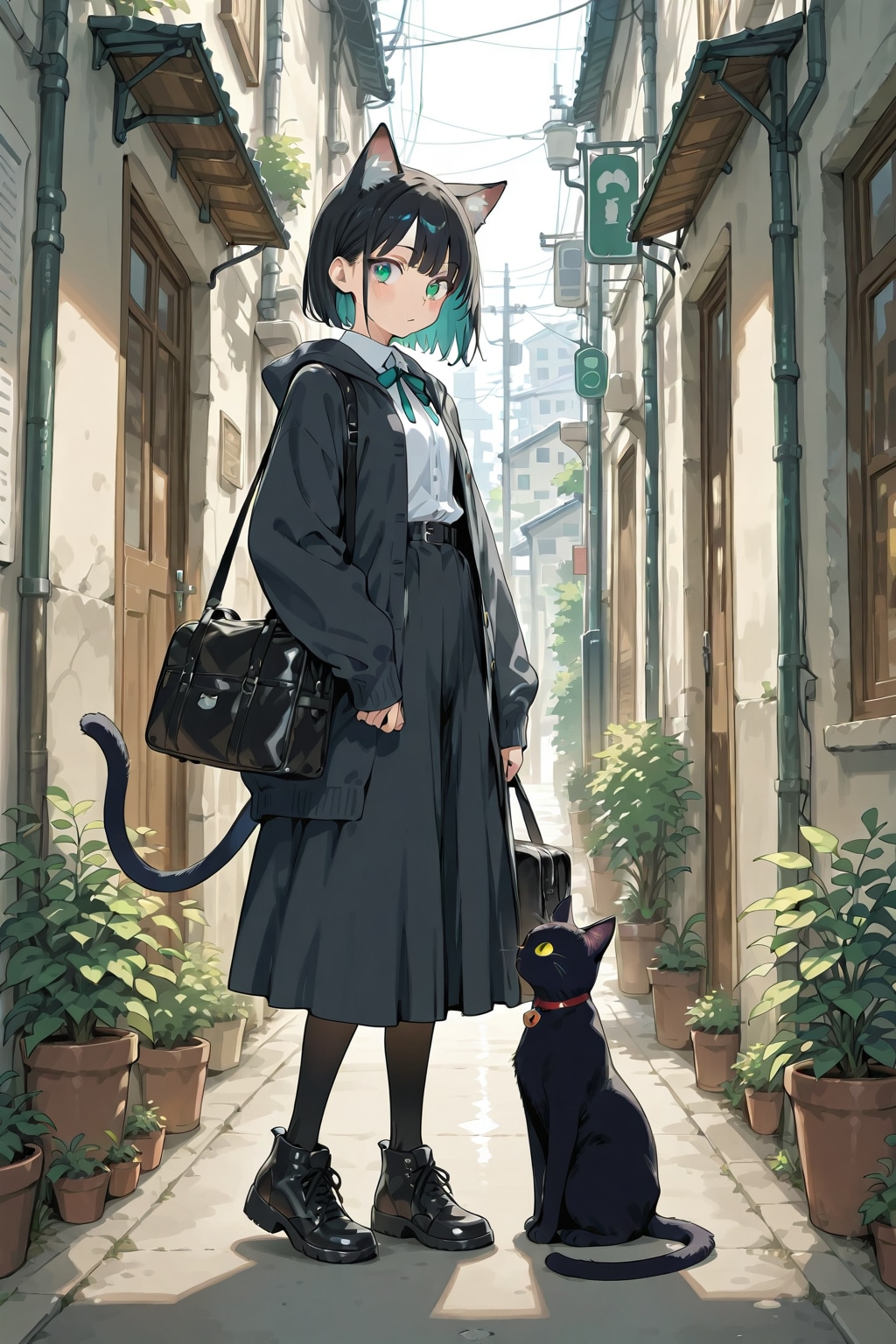 黒猫+猫娘 | の人気AIイラスト・グラビア