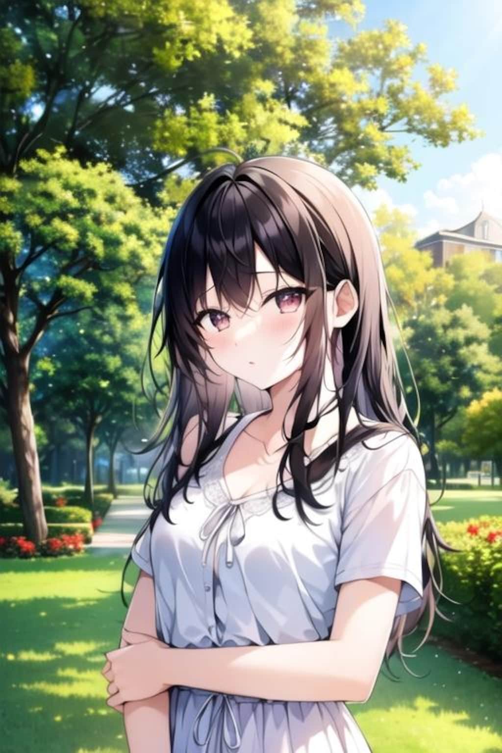 公園黒髪娘