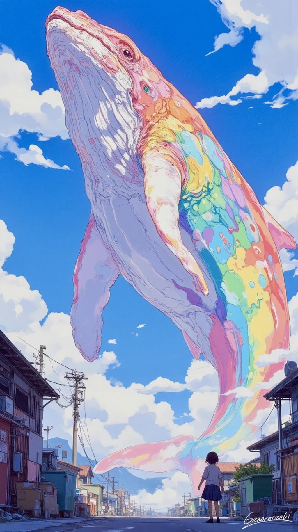 空舞う虹色のクジラを見た日／スマホ壁紙アーカイブ
