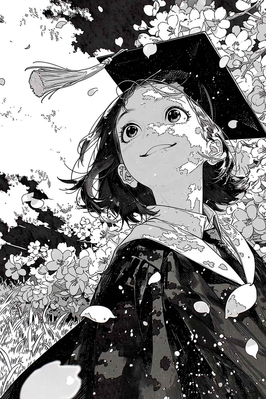 (モノクロ)卒業と希望 | の人気AIイラスト・グラビア