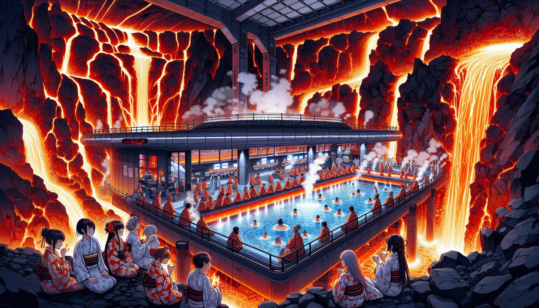地下数十kmのマグマ温泉 | の人気AIイラスト・グラビア