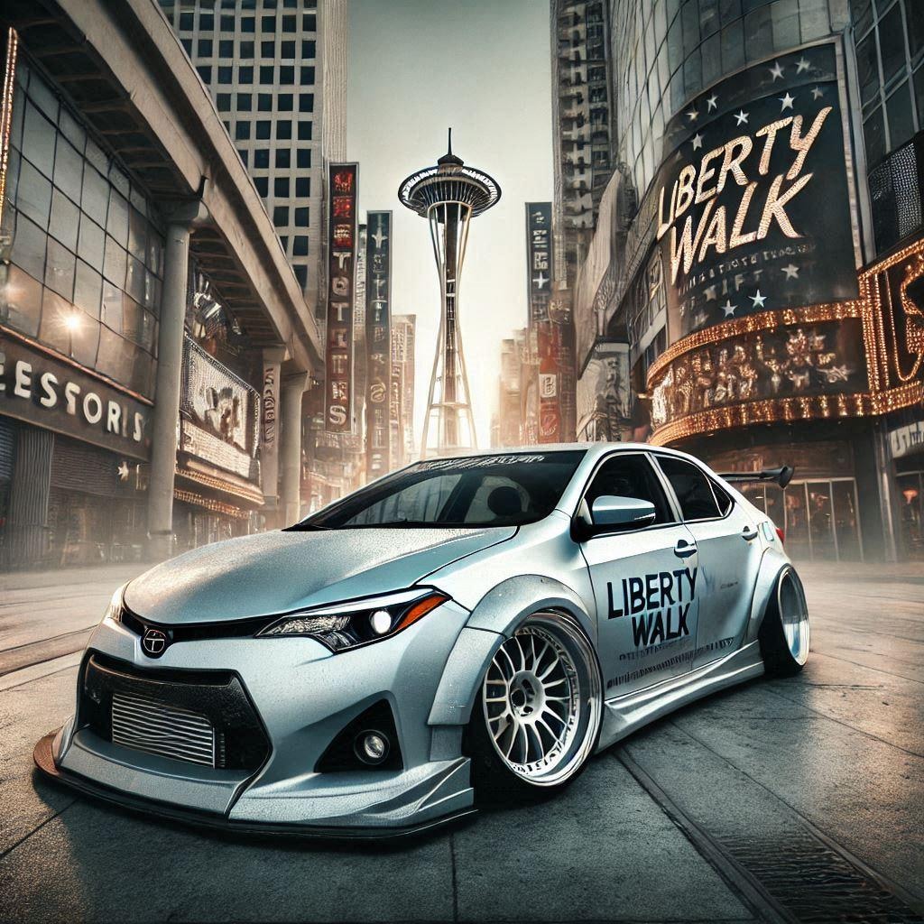 シルバーメタリックリバティーウォークトヨタカローラのドリ車