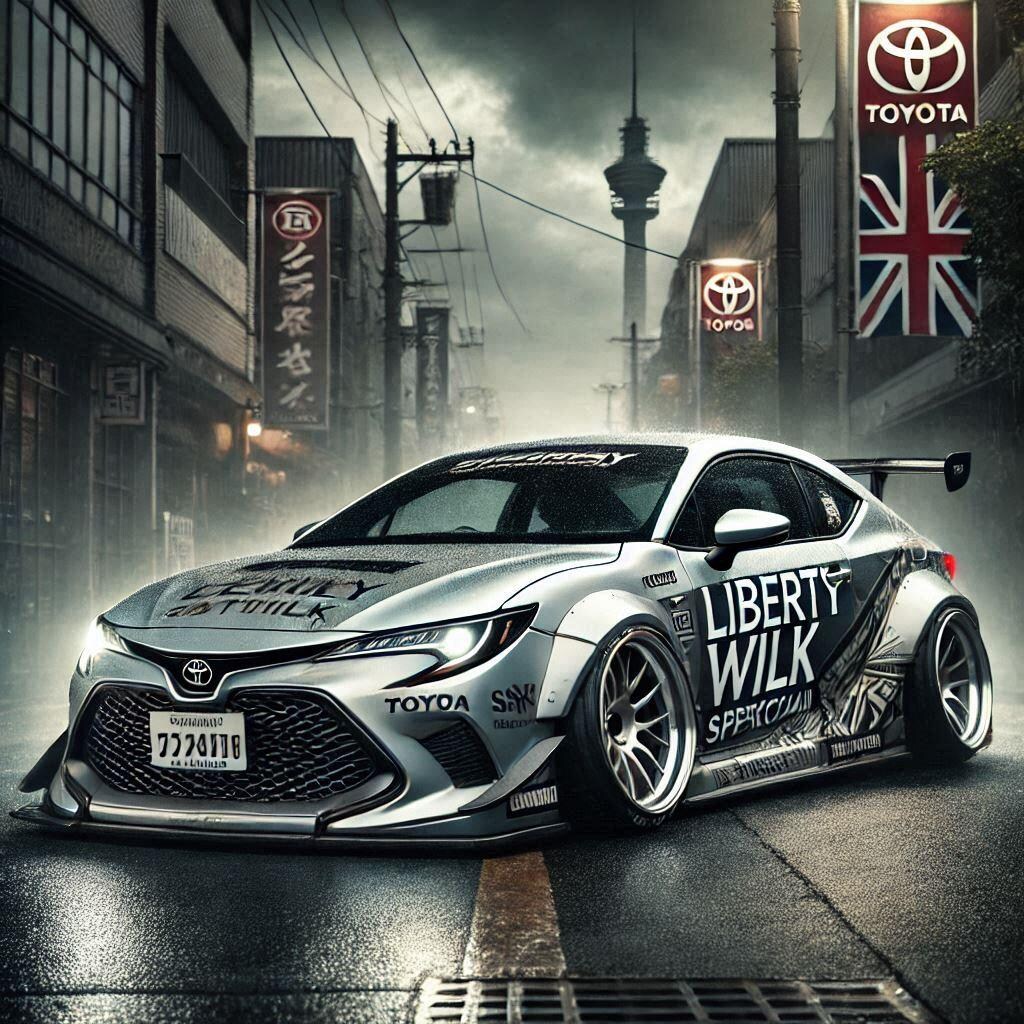 シルバーメタリックリバティーウォークトヨタカローラのドリ車