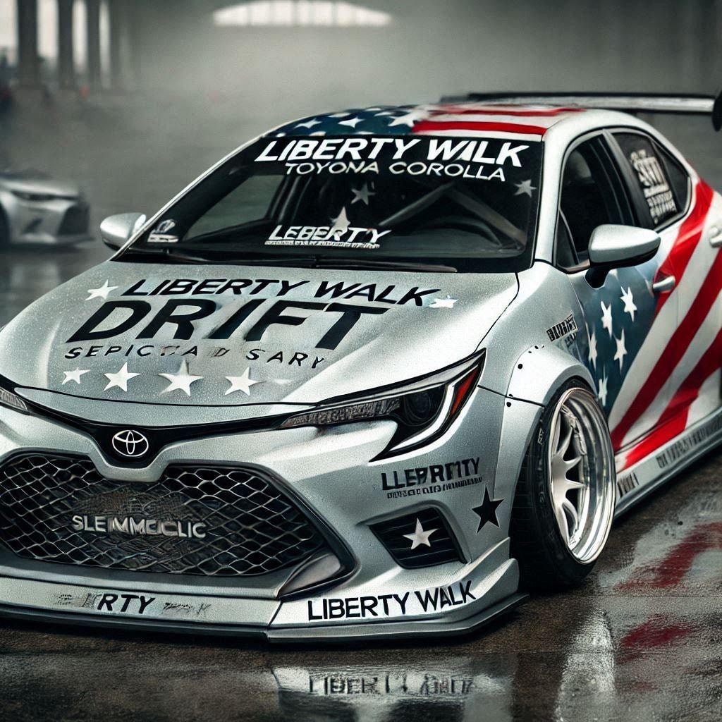 シルバーメタリックリバティーウォークトヨタカローラのドリ車