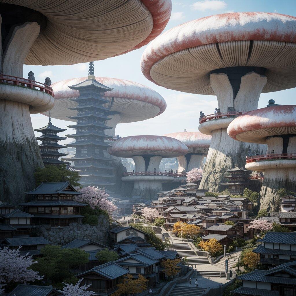 巨大な茸を利用した古都