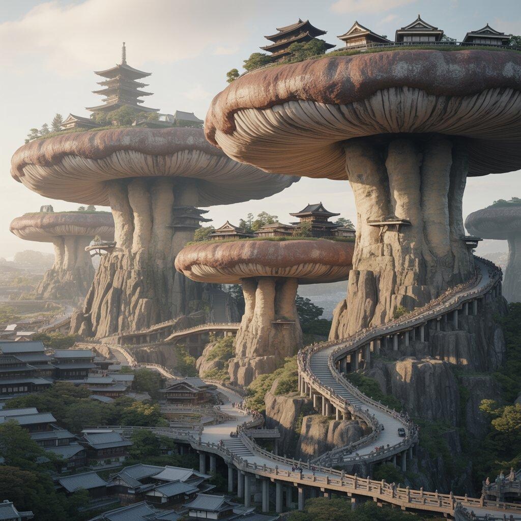 巨大な茸を利用した古都
