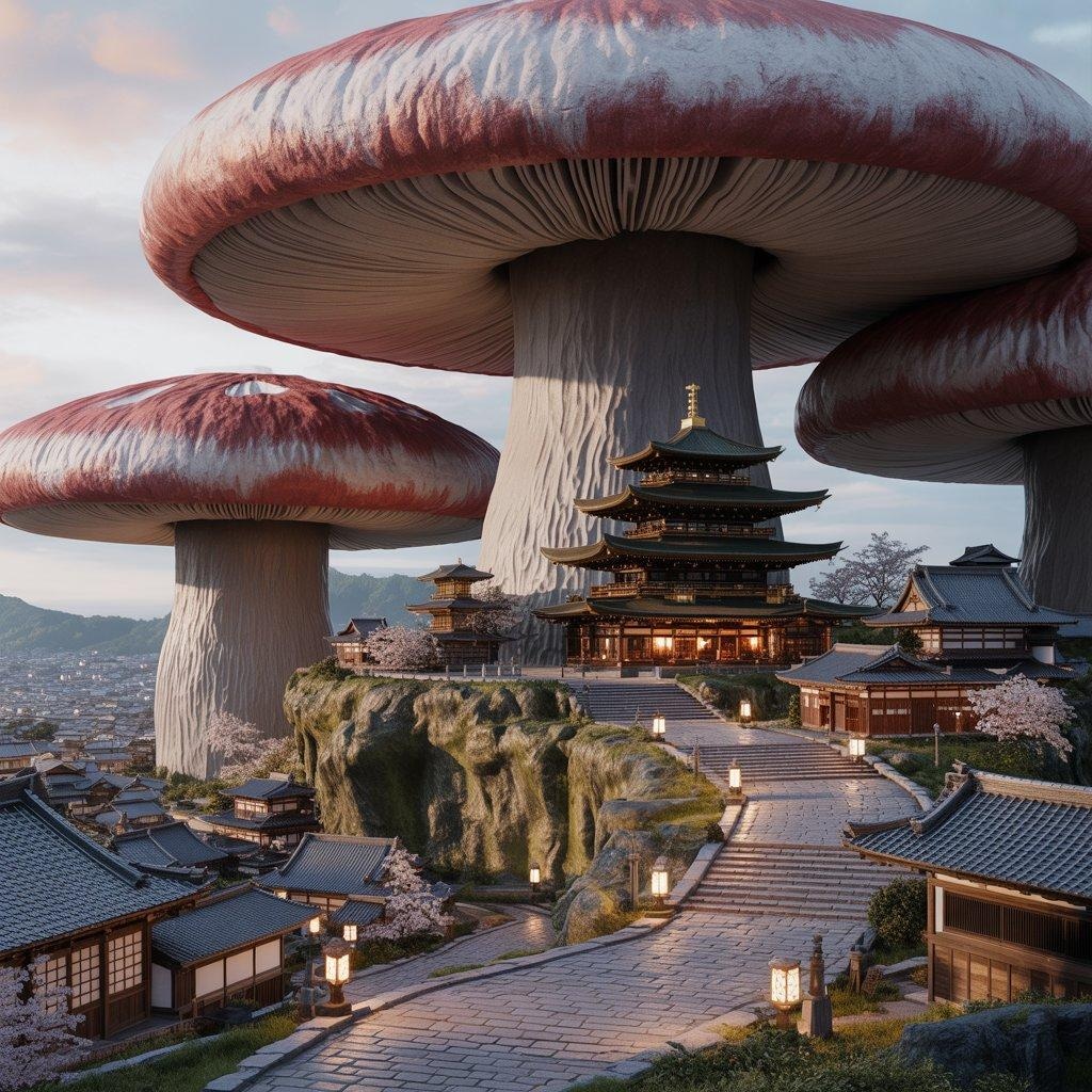 巨大な茸を利用した古都