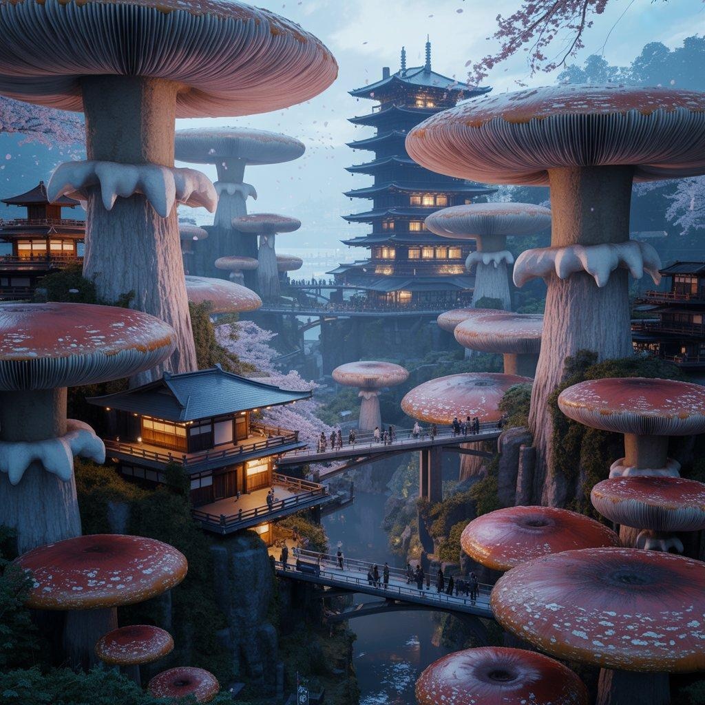 巨大な茸を利用した古都