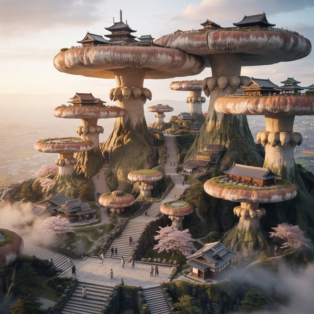 巨大な茸を利用した古都