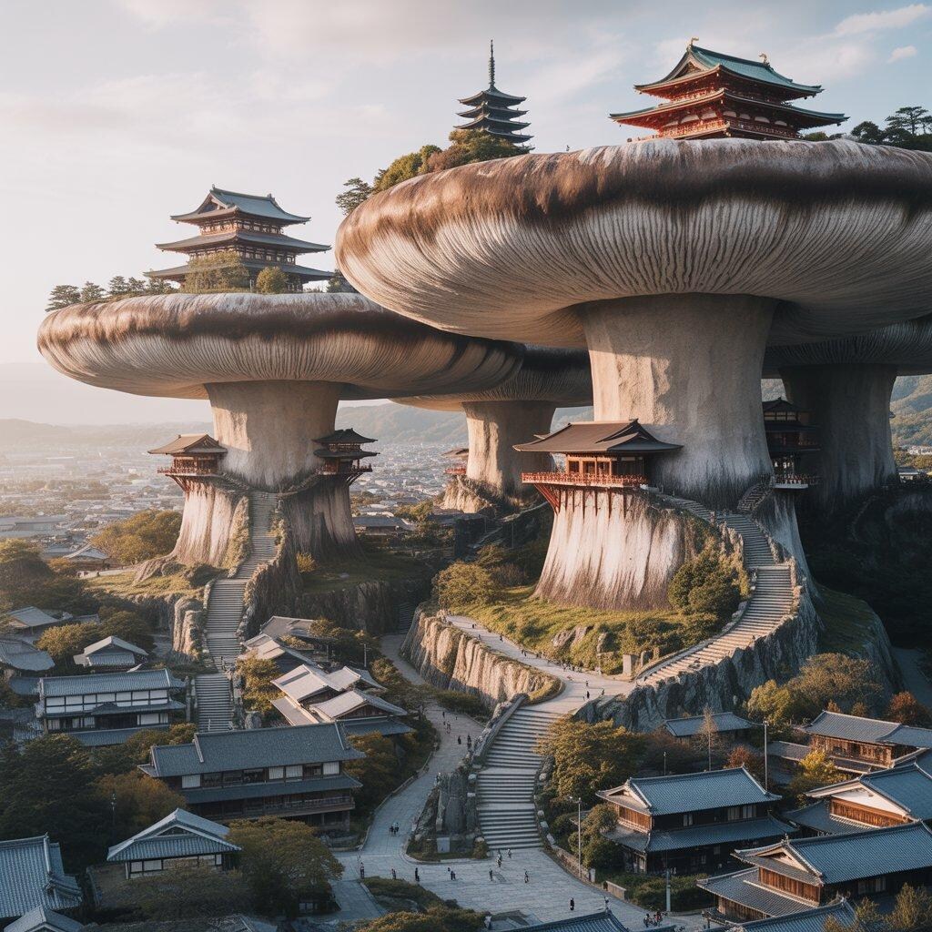 巨大な茸を利用した古都