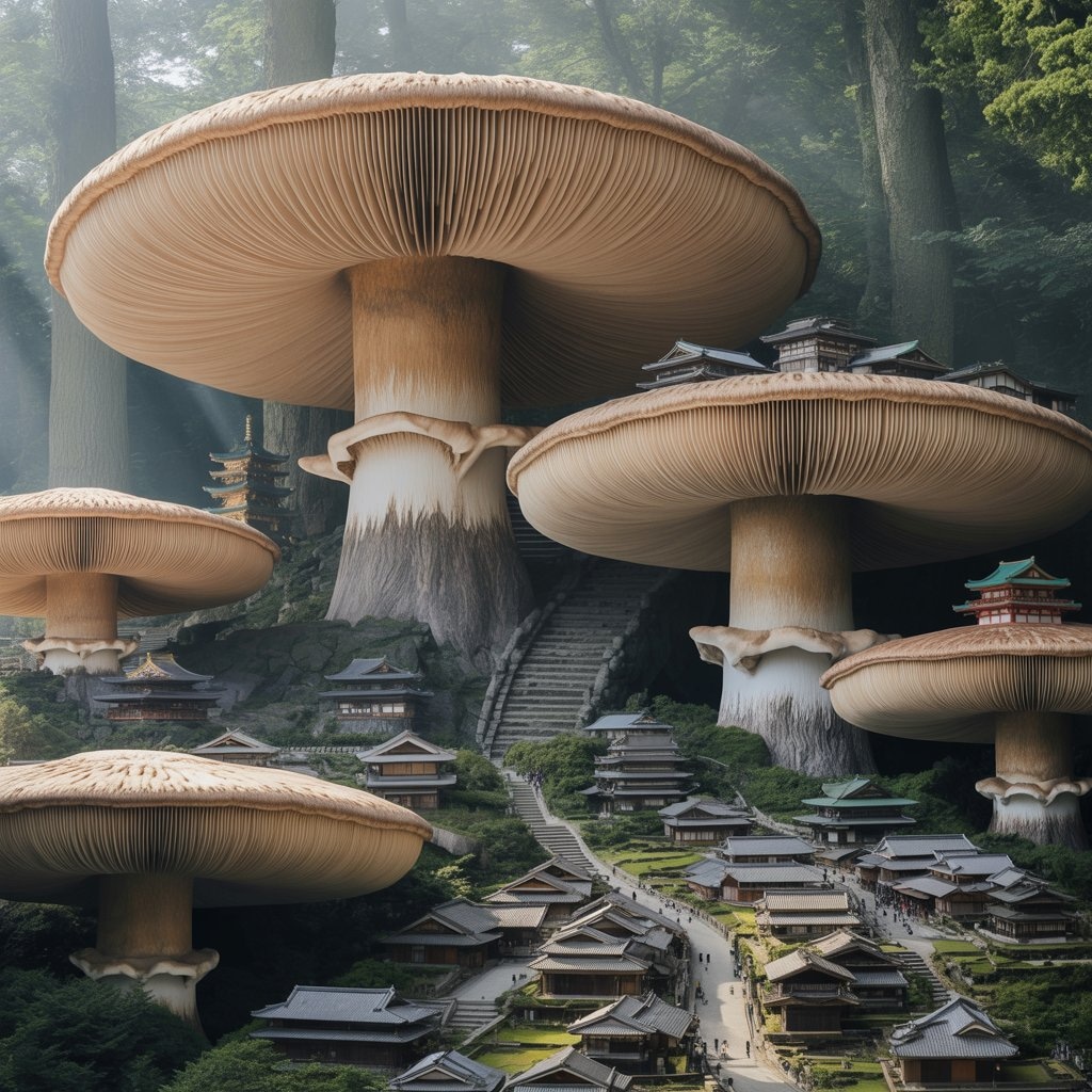 巨大な茸を利用した古都