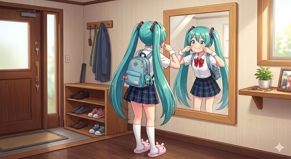 いってきますの前に 笑顔の予行練習😄