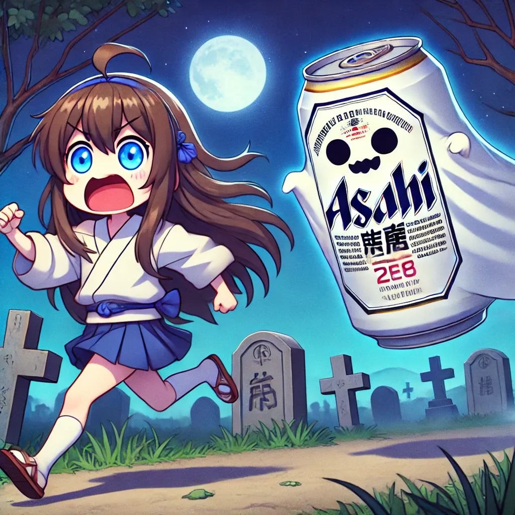 ビール缶の幽霊に驚かされてる小さな女の子