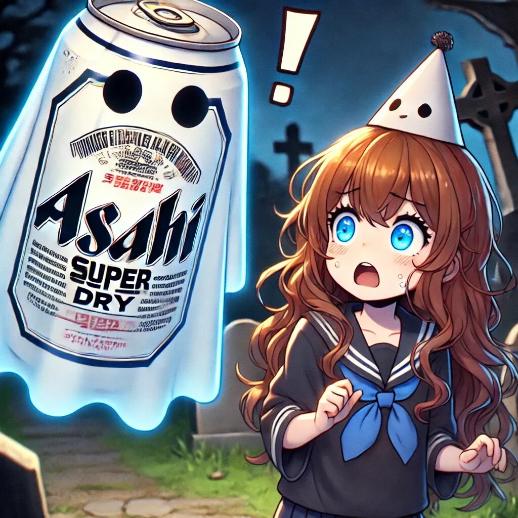 ビール缶の幽霊に驚かされてる小さな女の子