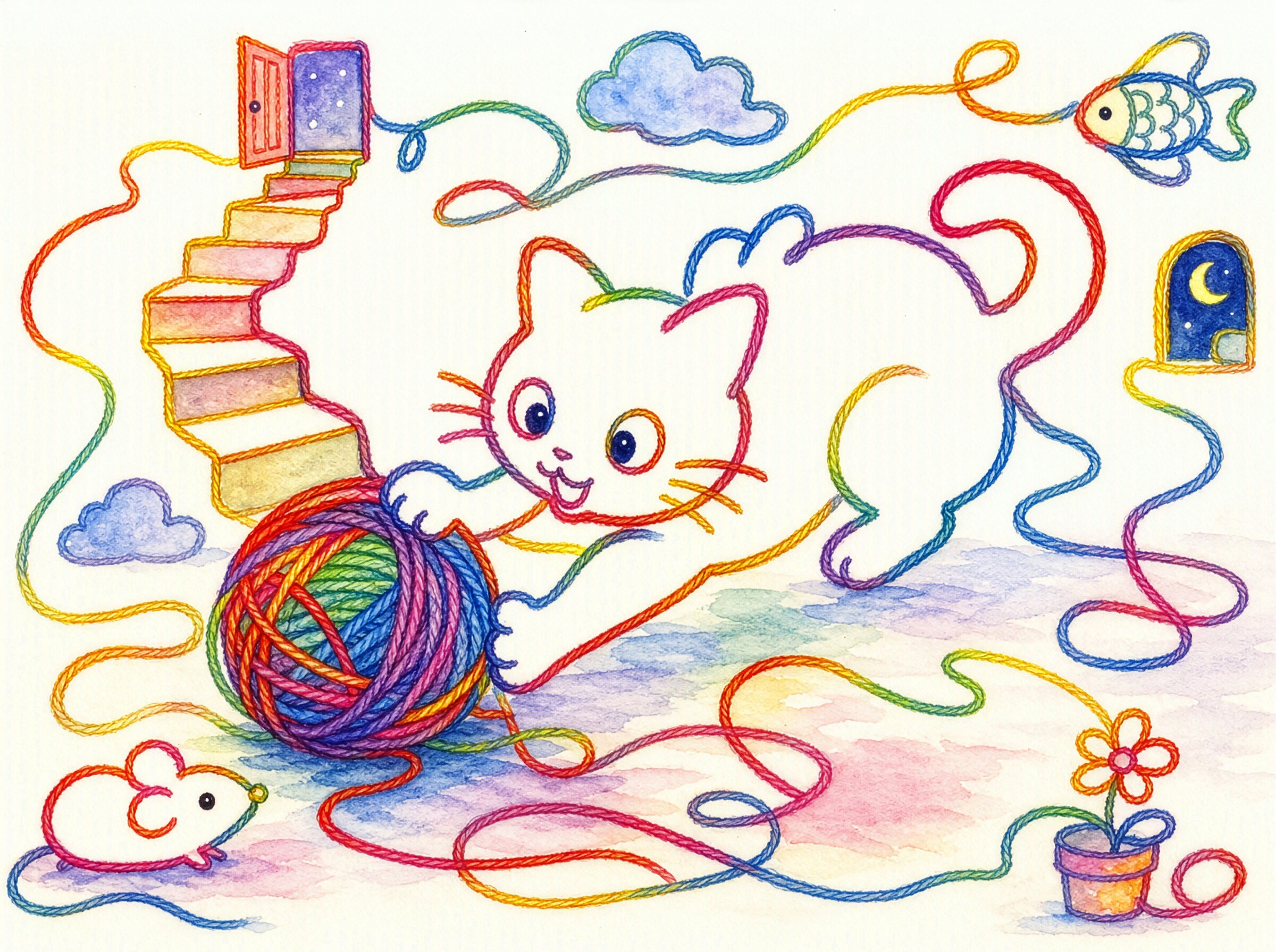毛糸玉にじゃれる猫