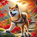 紅葉散歩を楽しむ柴犬 2枚目