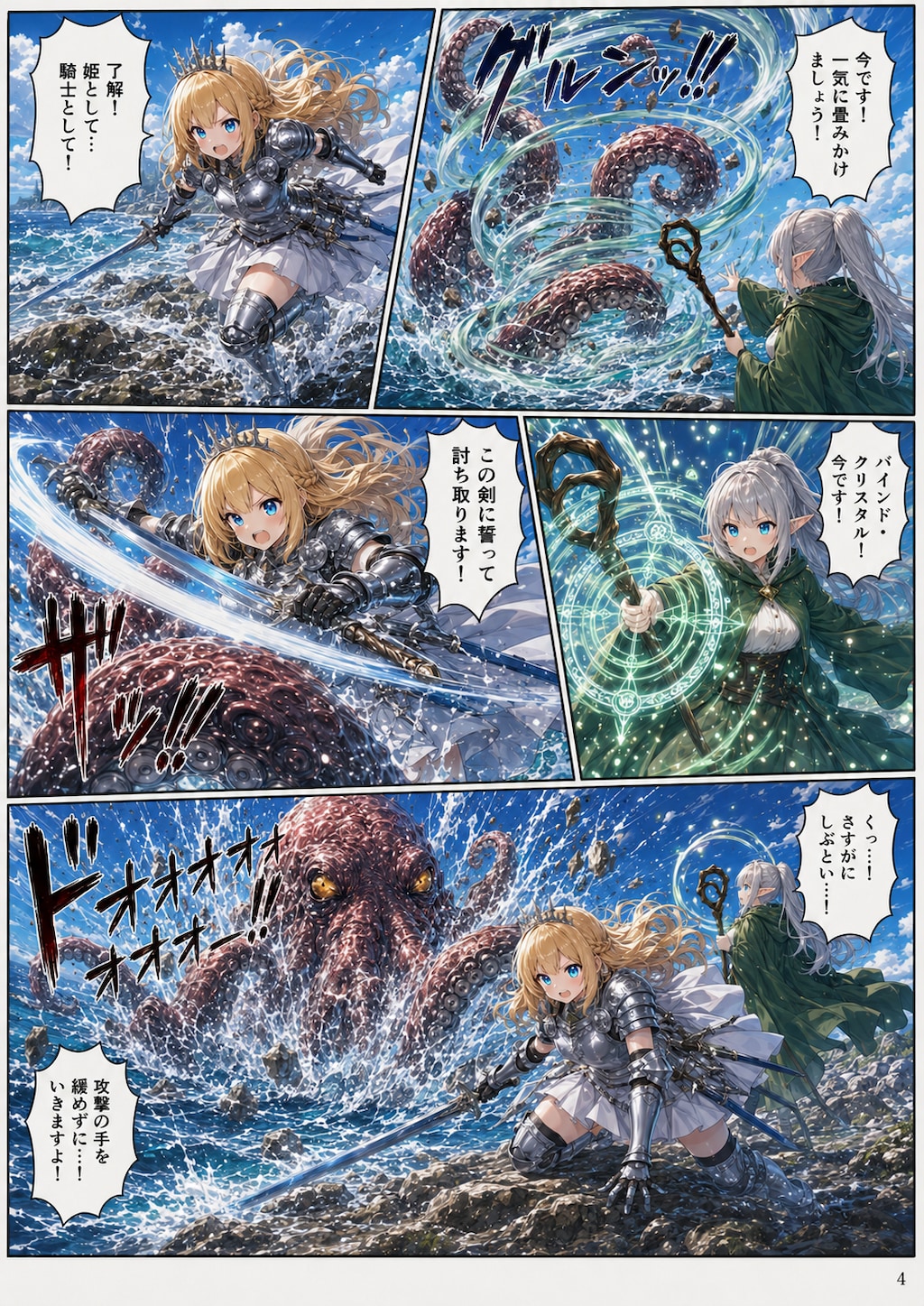 金髪王女とエルフ魔術師のジャイアントオクトパス退治（漫画版その3）