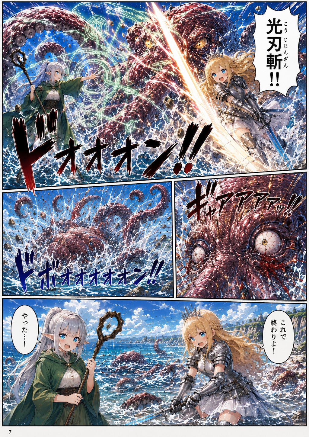 金髪王女とエルフ魔術師のジャイアントオクトパス退治（漫画版その3）