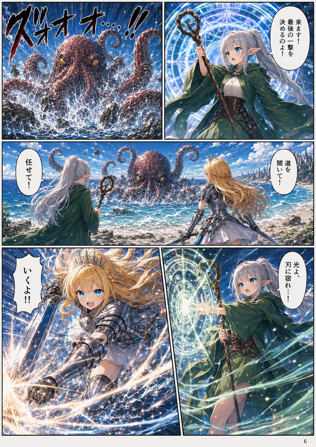 金髪王女とエルフ魔術師のジャイアントオクトパス退治（漫画版その3）