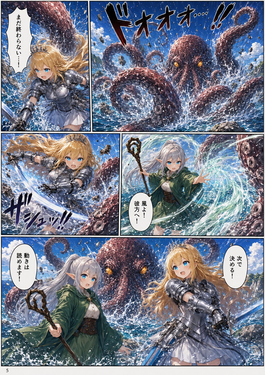 金髪王女とエルフ魔術師のジャイアントオクトパス退治（漫画版その3）