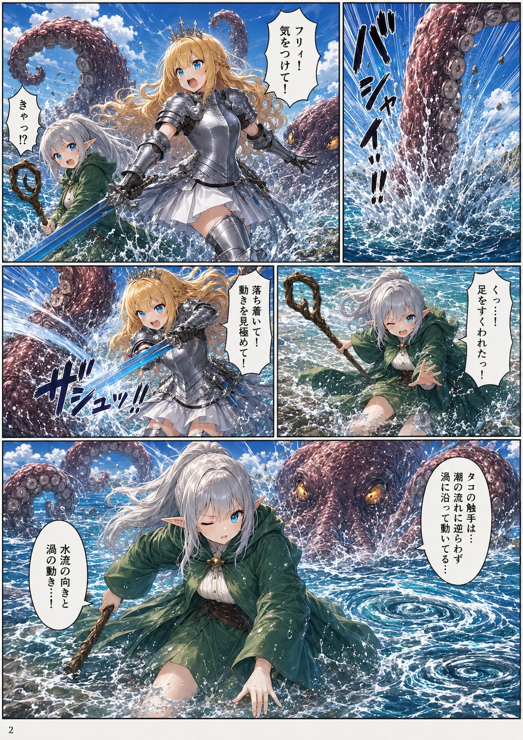 金髪王女とエルフ魔術師のジャイアントオクトパス退治（漫画版その3）