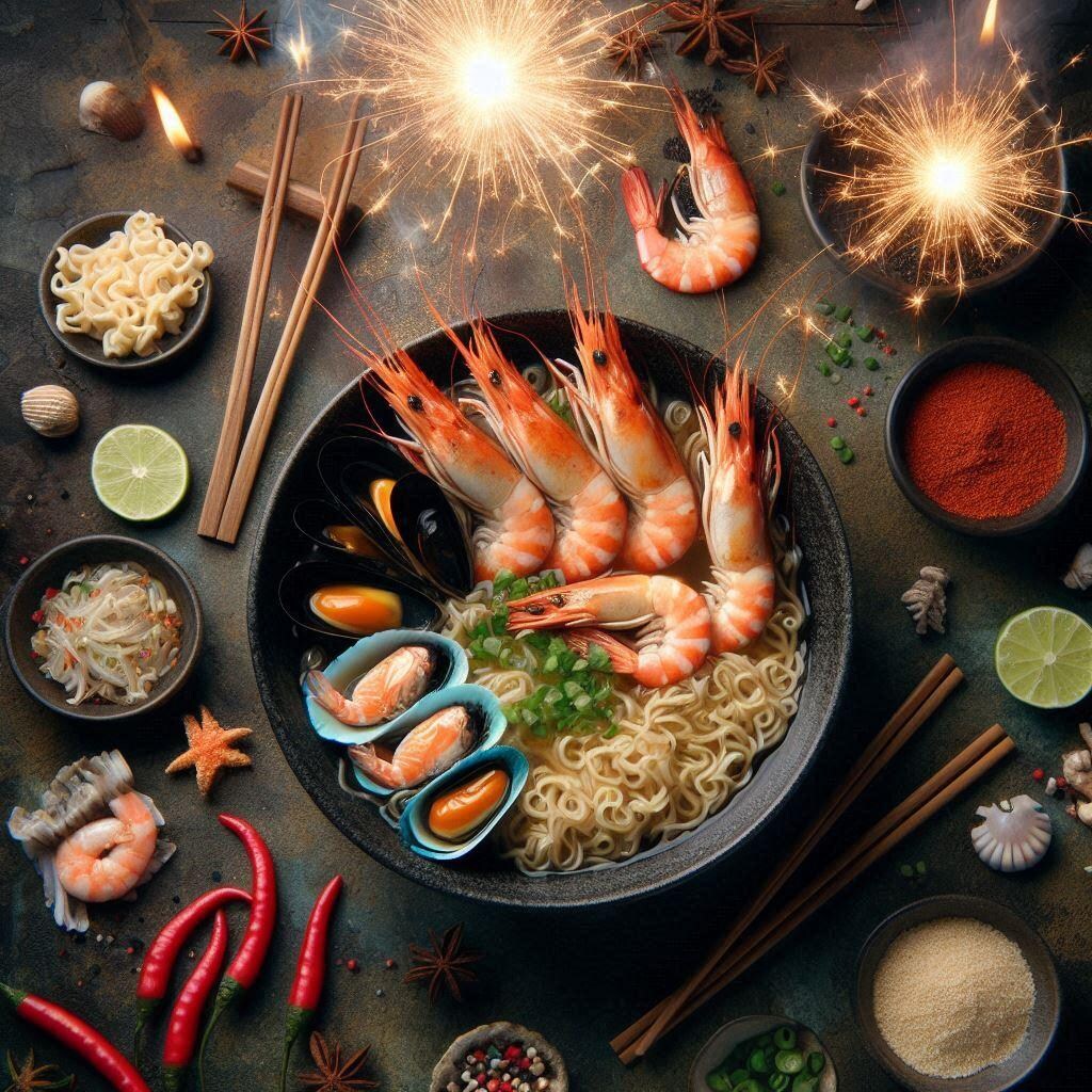 花火大会のseafood noodle