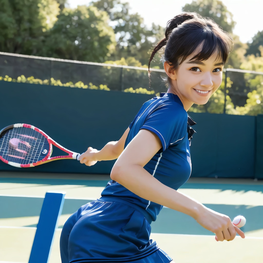 黒髪ポニテでテニスウェアの美女２８