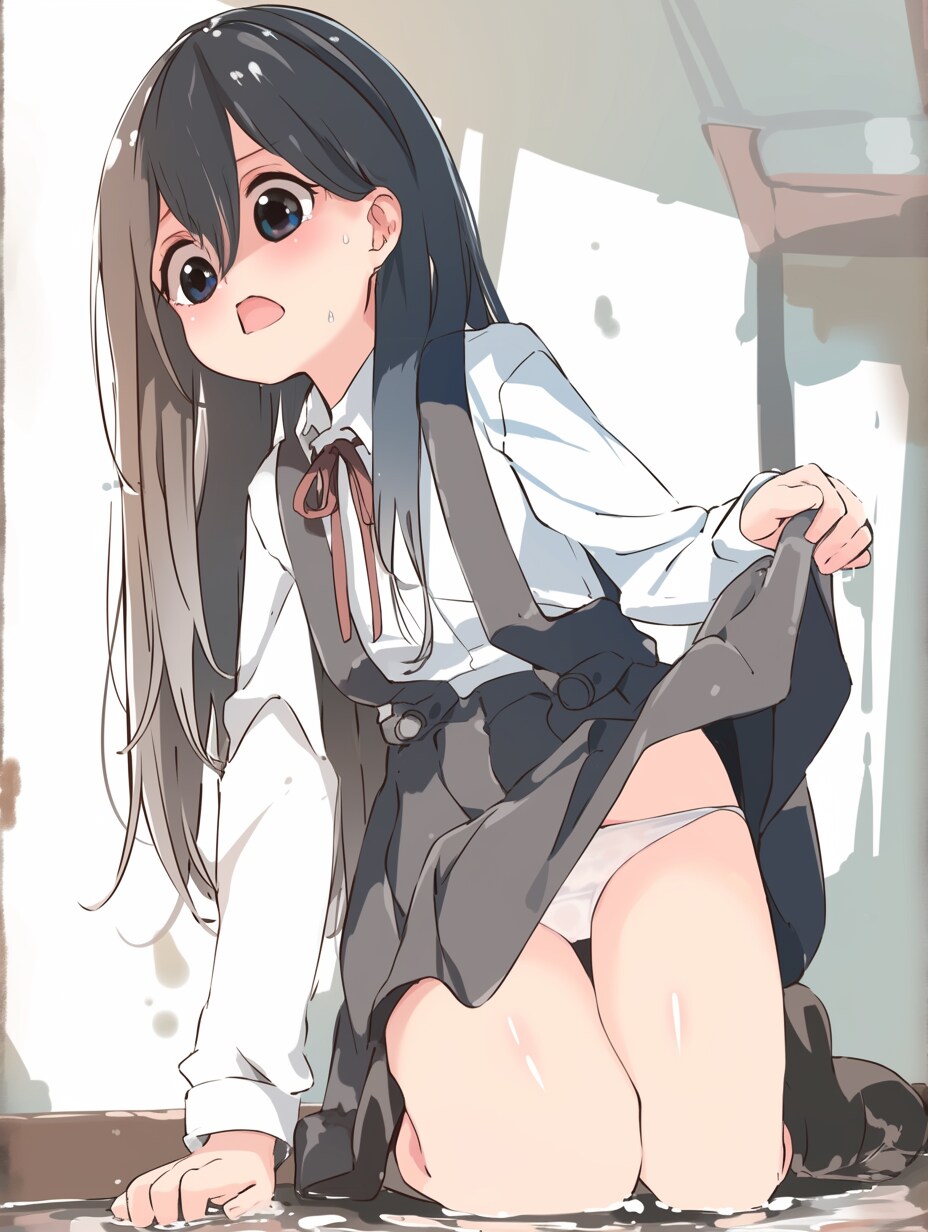 水たまりの上で呆然としている女の子