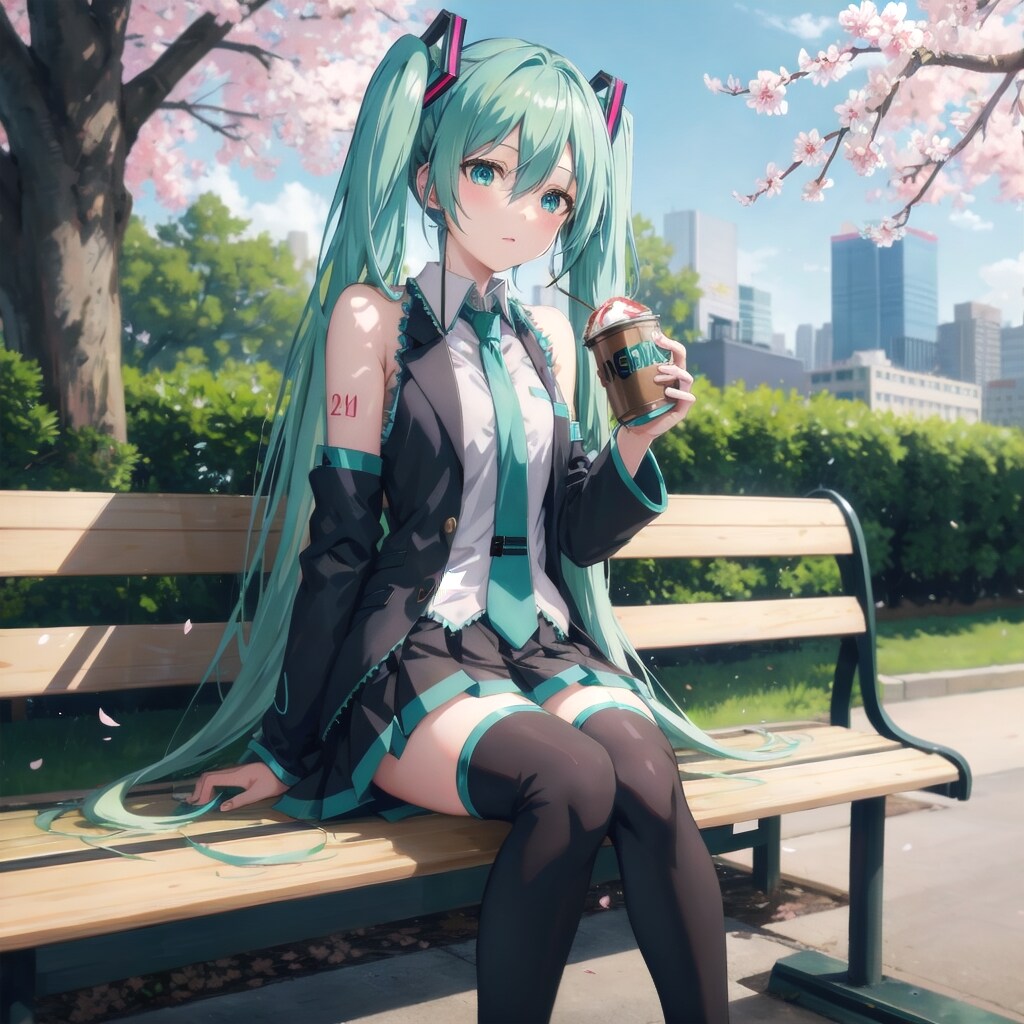 V4B 初音ミク 公園ベンチ | の人気AIイラスト・グラビア
