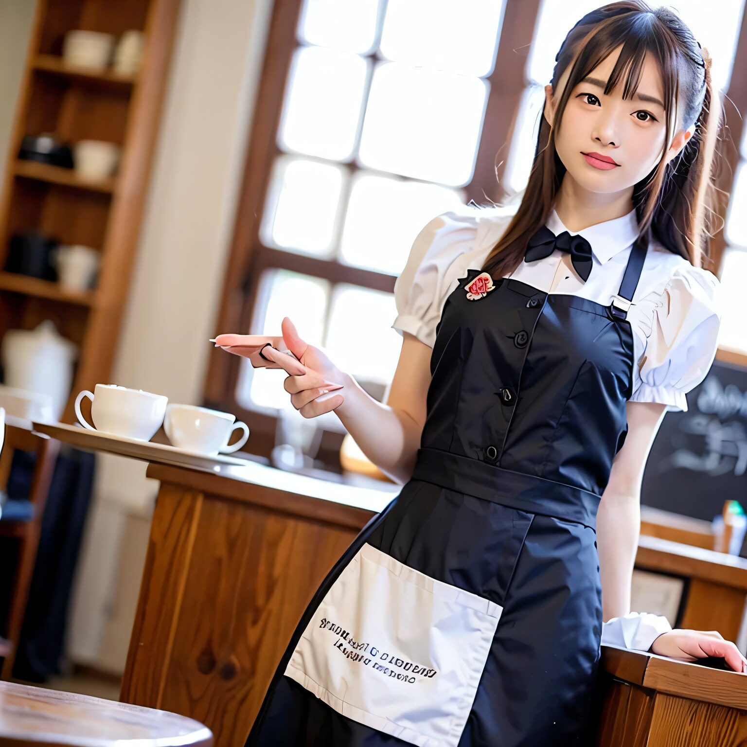 黒髪ロングでカフェの美女３３ | の人気AIイラスト・グラビア