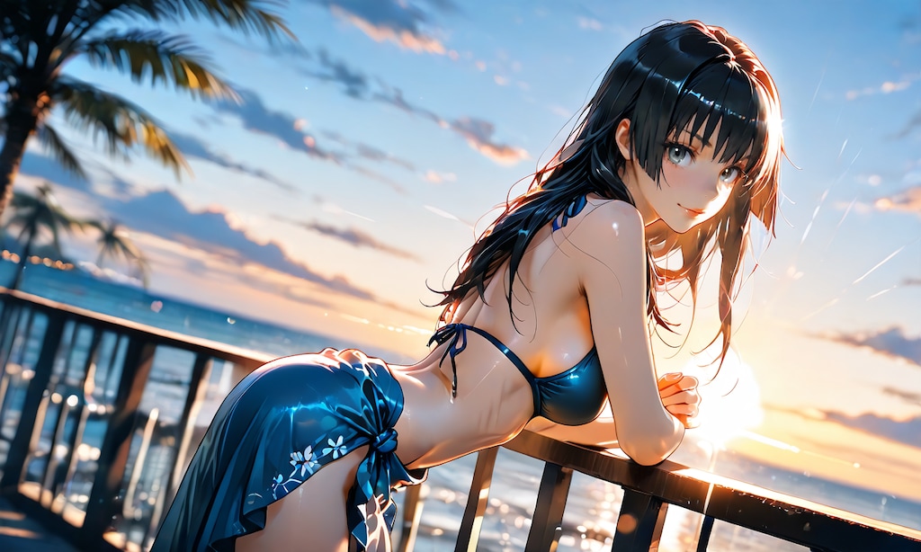 佐天涙子、夕日のビーチで振り向く気さくな夏の無防備