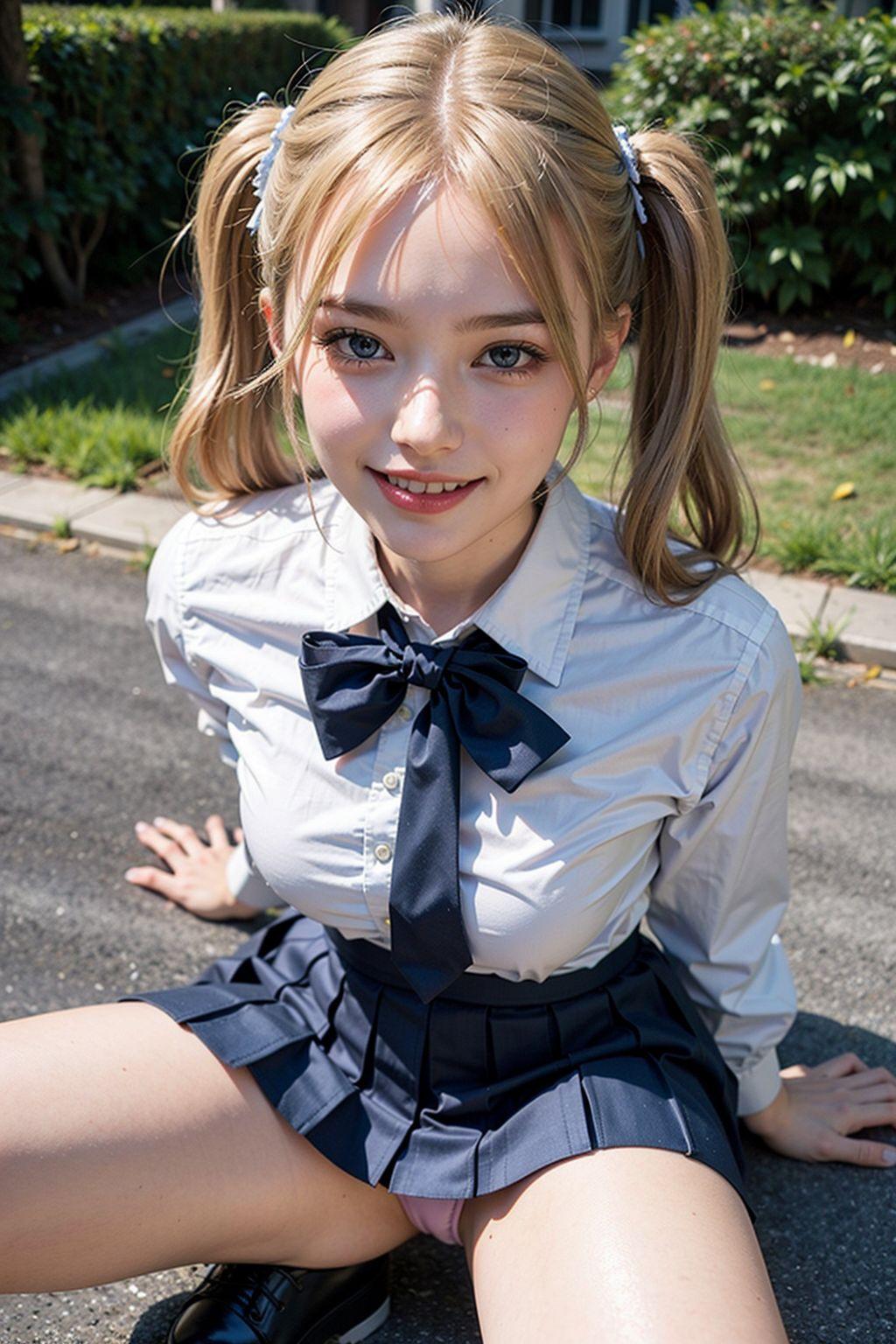 AIイラスト白ギャル貧乳ロリ顔　エロ画像　18歳女子校生海外コスプレイヤー　「お父さんのチンポに座ると、なんだか安心感が広がるんだ！」