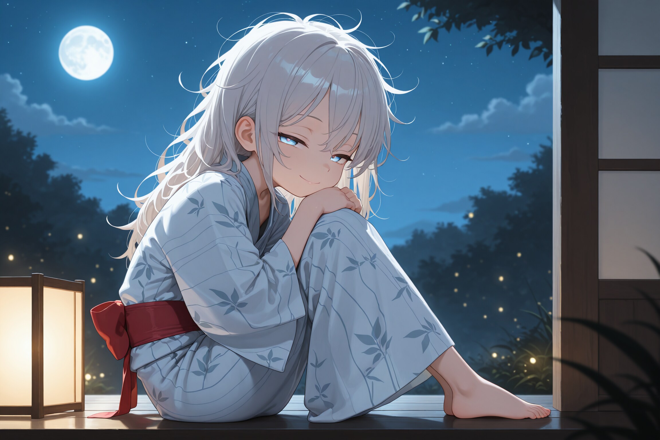 蛍舞う、月下のひととき