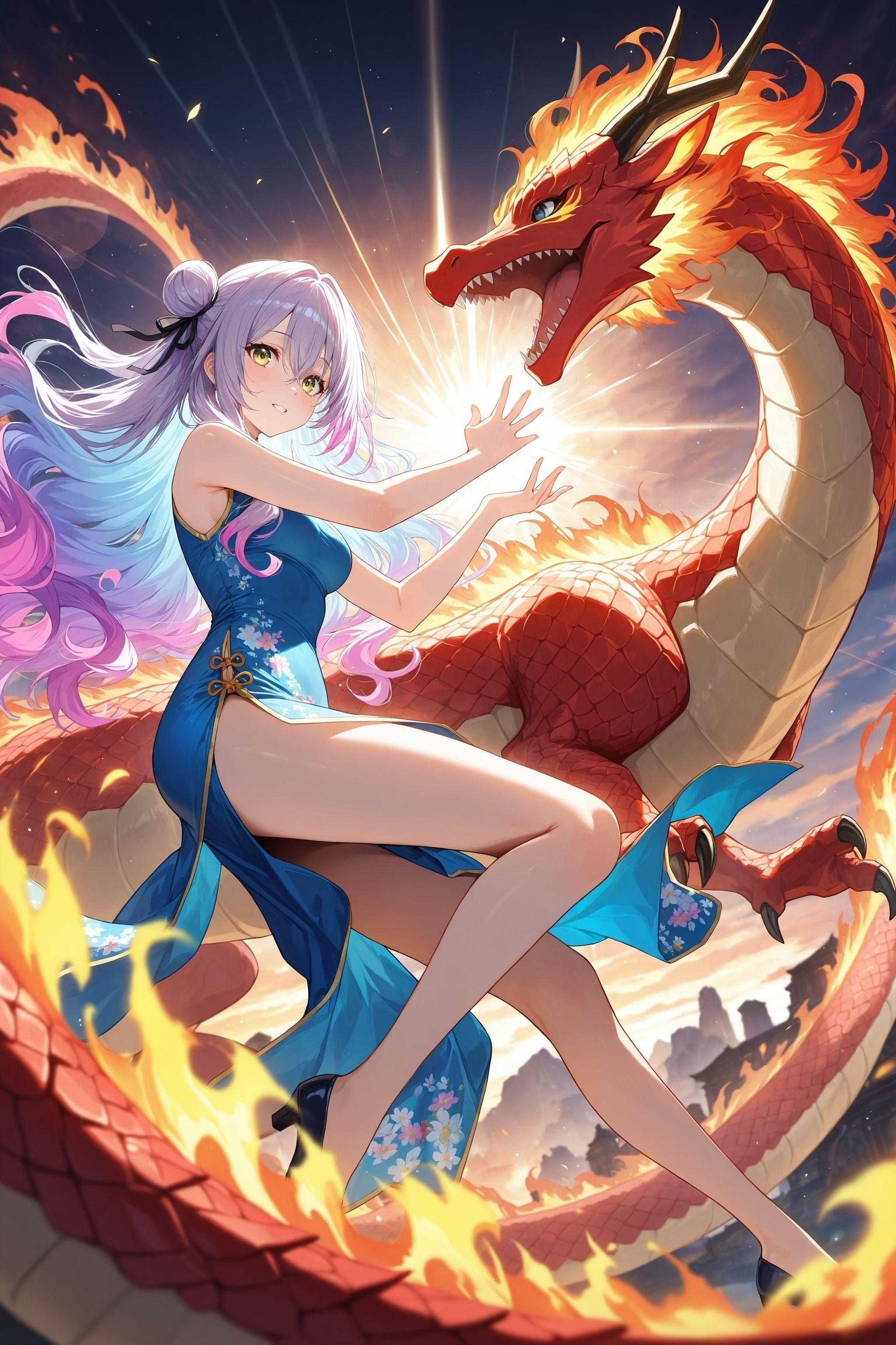 ドラゴン使いの少女（美龍と火竜サラマンダー） | の人気AIイラスト・グラビア