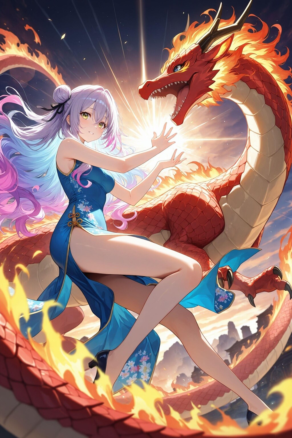 ドラゴン使いの少女（美龍と火竜サラマンダー）