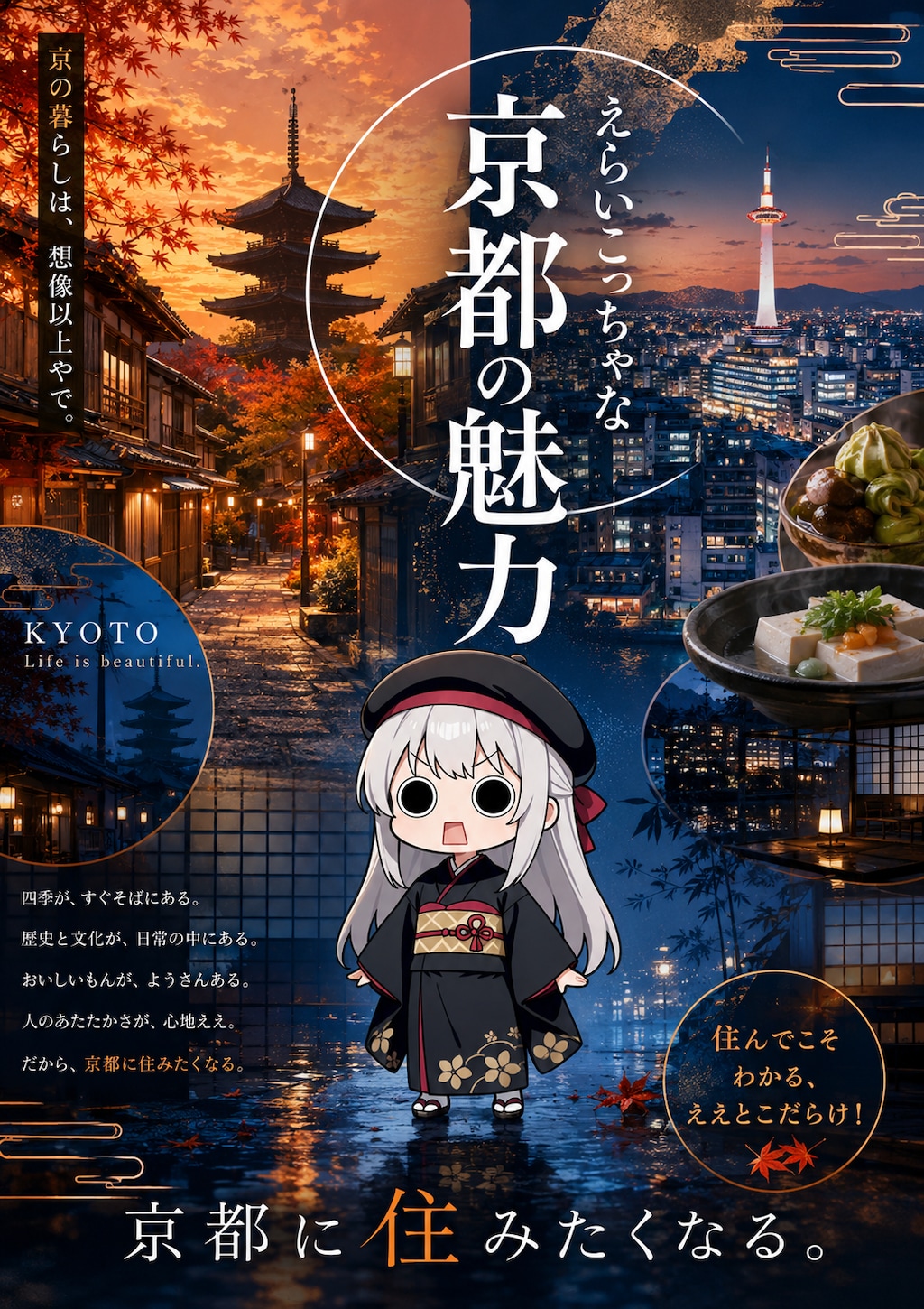 京都の旅を満喫しながら宣伝するポスター広告塔えらいこっちゃ嬢