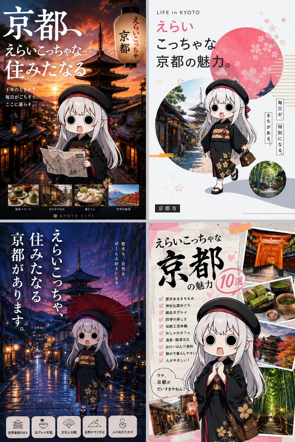 京都の旅を満喫しながら宣伝するポスター広告塔えらいこっちゃ嬢