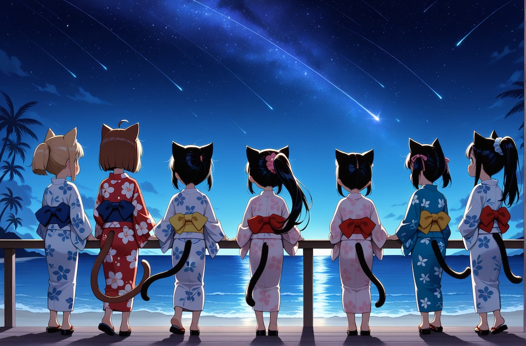 星を仰ぐにゃん娘たち