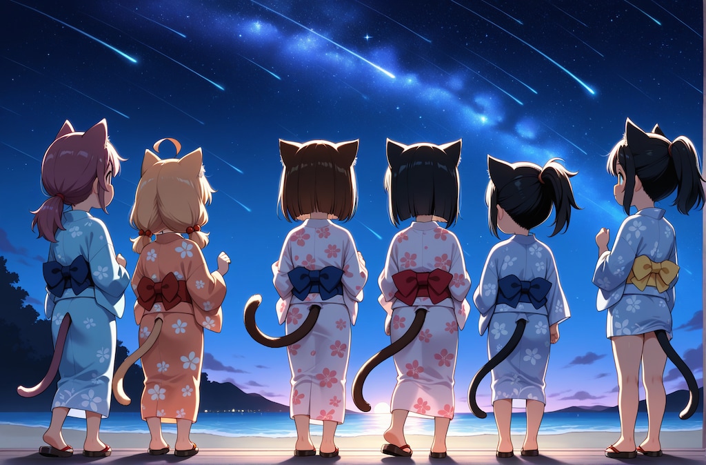 星を仰ぐにゃん娘たち