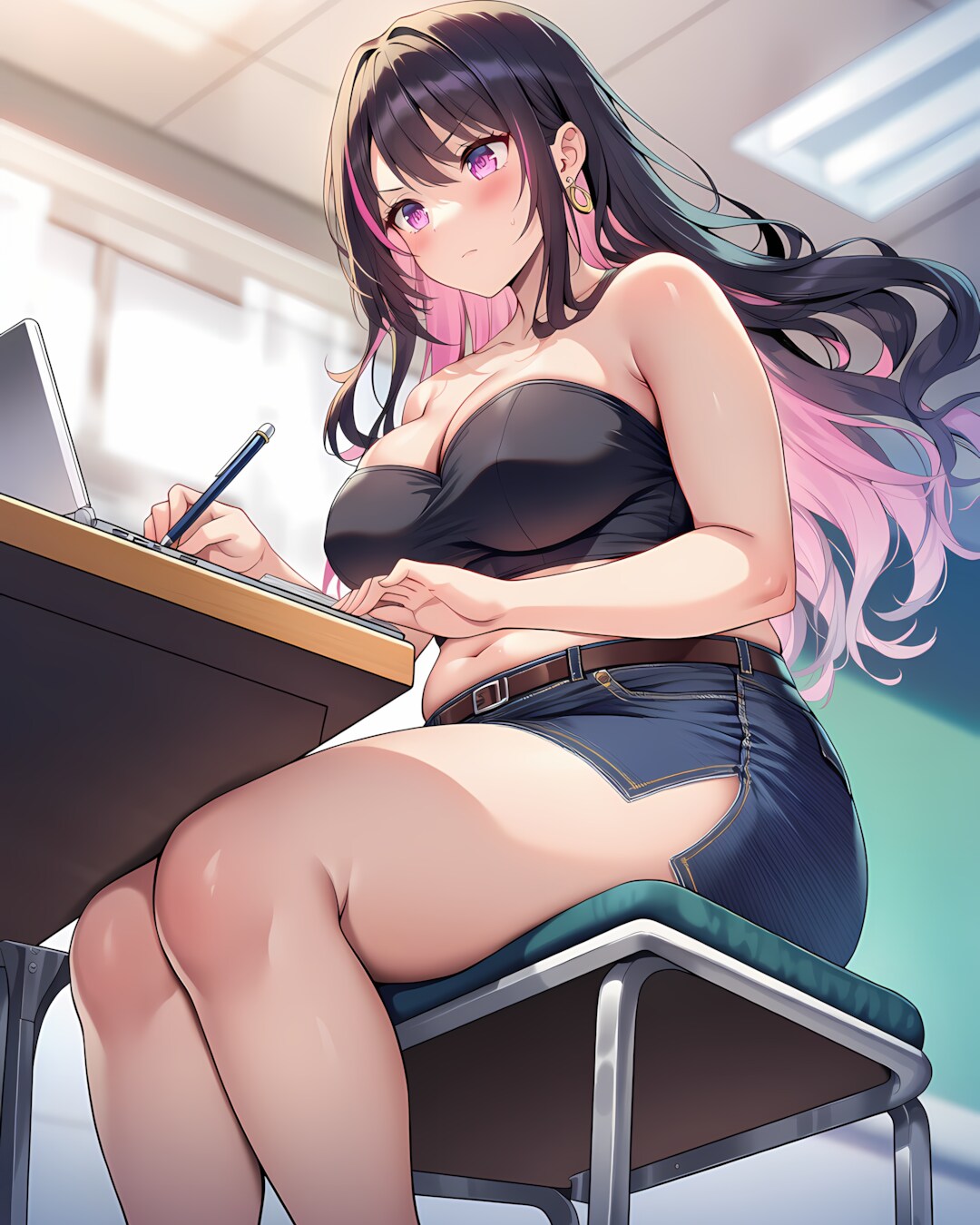 📝講義中もギャル心全開な特等席💚 | の人気AIイラスト・グラビア